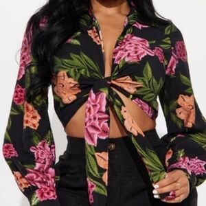 Floral Tie-Front Blouse